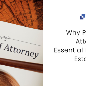 A power of attorney document and a gavel on top with the business logo, blog title, and read more option.